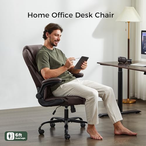 amseatec Big and Tall Office Chair, Flip-Up, Executive Desk Chair, Brown - Image 5
