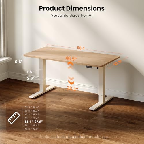 CubiCubi Electric Height Adjustable Standing Desk 55x28 Inch, Natural Oak - Image 2