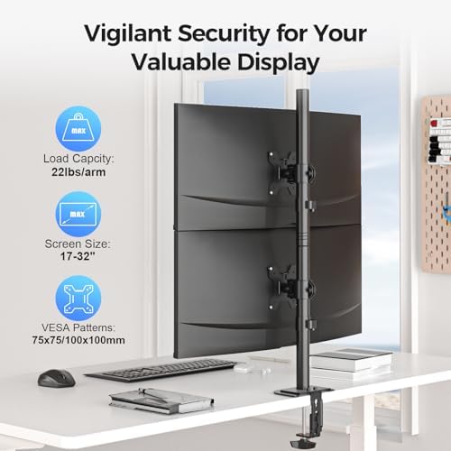 Suptek Dual LED LCD Monitor Stand up Desk Mount for 2 / Two Screens up to 32 inch Extra Tall 31.5" Pole Heavy Duty Fully Adjustable Stand Vertical Array (MD6802) - Image 2