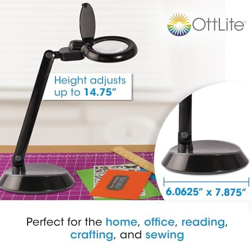 OttLite Space-Saving LED Magnifier Desk Lamp, Optical Grade, Black - Image 5
