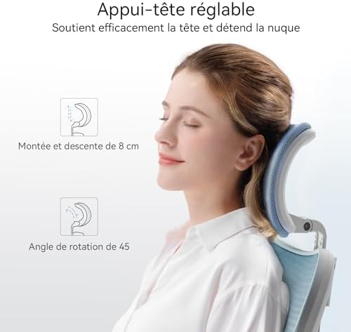SIHOO M18 Ergonomic Office Chair, Computer Desk Chair with Adjustable Headrest and Lumbar Support, High Back Executive Swivel Chair for Home Office (Light Blue) - Image 3
