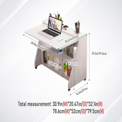 Portable Mobile Desk on Wheels, Mobile Workstation, Rolling Laptop Cart, Rolling Movable Computer Desk with Storage and Wheels for Home Office Small Space (White) - Image 2