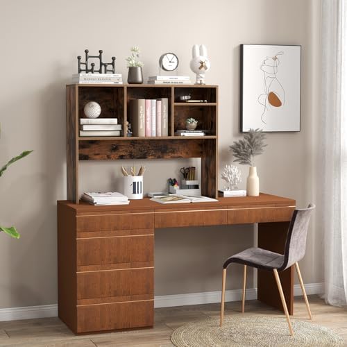 Moccha Desktop Bookshelf, 2-Tier Countertop Storage Hutch, Wood Storage Rack Display Shelf with 4 Shelves for Computer Desk, Multipurpose Desk Organizer Desk Hutch for Home Office Dorm (Coffee) - Image 2