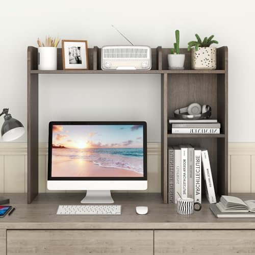 Desktop Bookshelf, 3-Tier Desk Organizer Shelves w/ 5 Display Rack by BUYNOW