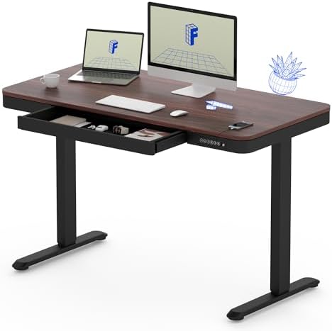 FLEXISPOT Comhar 48" Electric Standing Desk with Storage, Built-in Drawer & USB Charging Ports, Height Adjustable Sit Stand Computer Desk, Quick Assembly, Child Lock, Walnut by Unknown