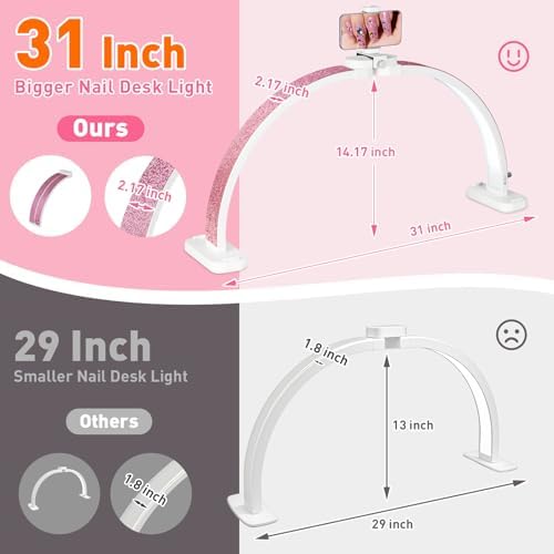 HITTI Super Large 31in Half Moon Light for Nail Desk, Crystal Diamond White - Image 3