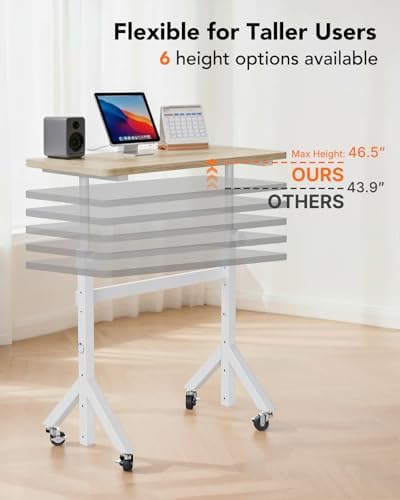 ErGear Small Standing Desk Adjustable Height, 6 Height Settings Up to 46.5″, Walking Pad Desk with Triangular Leg Design, Smooth Mobility with Lockable Wheels, Standing Desk for Walking Pad - Image 4