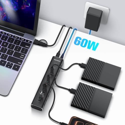 RSHTECH 10-Port Powered USB C 3.2 Hub 60W with 10Gbps USB 3.2 Ports(6C+4A) - Image 4