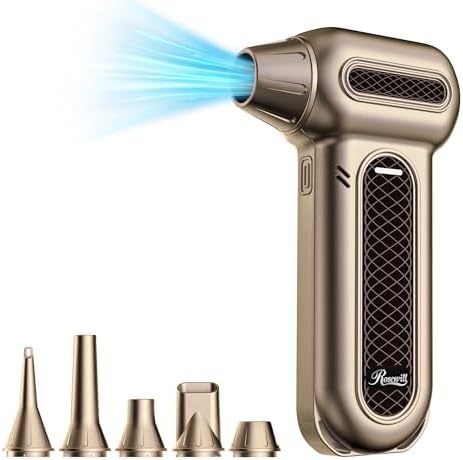 Rosewill Electric Air Duster - 130,000 RPM Super Power Cordless w/Turbo Mode, 4-Gear Adjustable Mini Blower with Fast Charging, Inflation and Suction for Computer, Keyboard, Pet, House, Outdoor & Car by RosewillInc