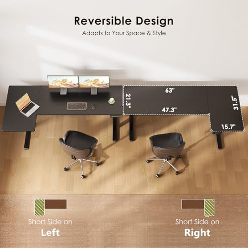 OffiGo 63" Reversible L Shaped Electric Standing Desk, Carbon Fiber Black - Image 5