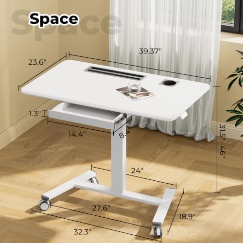 40"×24" Mobile Standing Desk with Drawer, Cup Holder & Hooks - Image 2