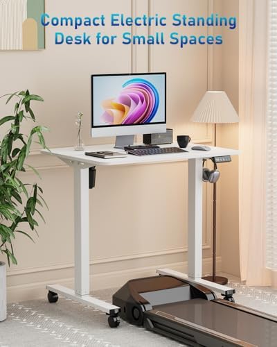 32" Small Rolling Electric Standing Desk Adjustable Height for Home Office - Image 3