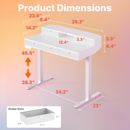HUANUO 40 x 24 Inch Electric Standing Desk with 4 Drawers, White - Image 2