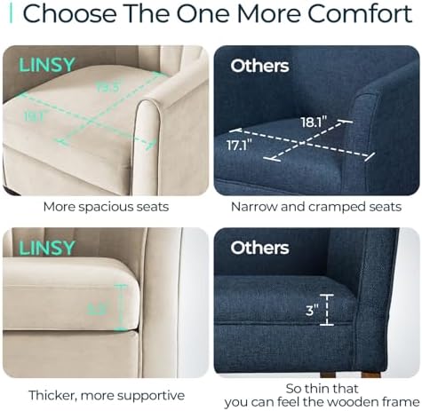 LINSY Accent Chair with Ottoman, Modern Barrel Chair Small Armchair Reading Chair with Footrest, Comfy Round Arms Chair for Living Room Bedroom Reading Room, Velvet, Cream - Image 5