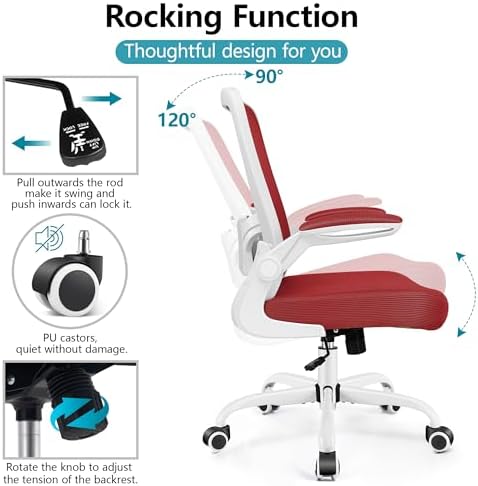 FelixKing Office Chair, Ergonomic Desk Chair Breathable Mesh Chairs Adjustable High Back Lumbar Support Flip-up Armrests, Executive Rolling Swivel Comfy Computer Chairs Home Office Fire Brick - Image 5
