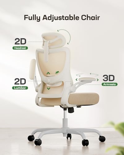 Marsail Ergonomic Office Chair: Office Computer Desk Chair with High Back Mesh and Adjustable Lumbar Support Rolling Work Swivel Task Chairs with Wheel 3D Armrests and Headrest (White) - Image 3