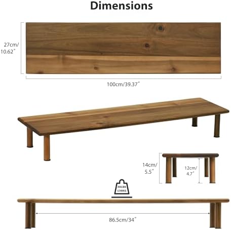 Dual Monitor Stand Riser, Acacia Wood Desktop Shelf with Storage - Image 4