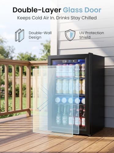 Icyglee 126 Can Beverage Refrigerator, 3.2 Cu.Ft Mini Fridge, Glass Door - Image 4
