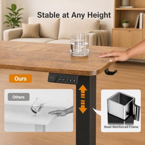 Claiks Electric Standing Desk 55x24 Inch Adjustable Desk, Rustic Brown - Image 6