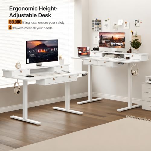 Grandder Electric Standing Desk with Four Drawers, Sit to Stand Up Height Adjustable Desk with Storage Shelf for Home Office, 47 * 28 Inch, Study, Ergonomic Adjustable Computer Desk, White - Image 6