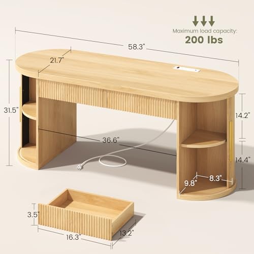 SEDETA 58.3" x 21.7" Fluted Office Executive Desk with 2 Drawers Storage - Image 3