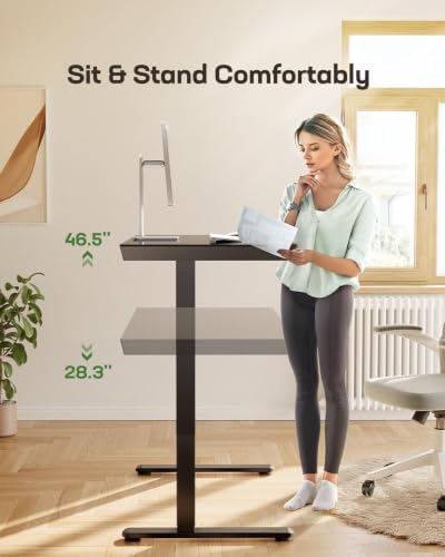 Marsail 48 x 24 inch Glass Standing Desk with Drawer Storage, Matte Black - Image 7