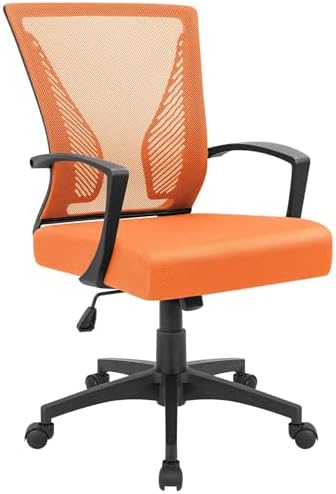 Furmax Office Chair Ergonomic Computer Desk Mesh Chair Mid Back Swivel Lumbar Support with Armrest (1, Orange) by Furmax