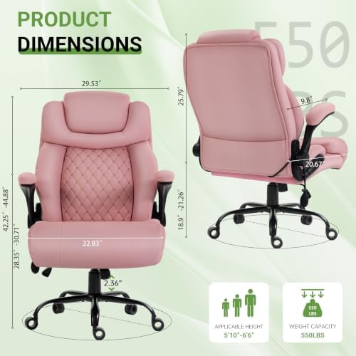 Office Chair, Big and Tall Executive Chair with Air-Lumbar Support, Breathable Desk Computer Chair with Adjustable Flip-up Armrests, Wide Cushion Seat Swivel Home Office Chair - Image 2