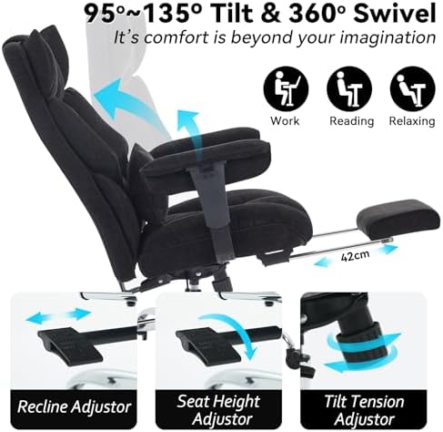 Efomao Executive Office Chair 400lbs, Black Fabric Big and Tall Desk Chair - Image 6