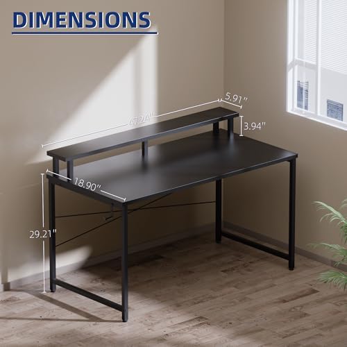 Pamray 47 Inch Small Computer Desk with Monitor Stand, Simple Office Desk with Headphone Hook for Small Spaces, Kids Study Writing Table for Bedroom, Grey - Image 3