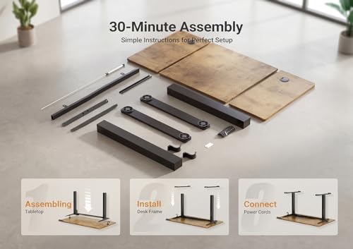 YDN Electric Standing Desk Adjustable Height, 63 x 24 Inches Sit Stand up Desk with Memory Presets & Cable Management, Home Office Desk for Office & Computer Workstation, Black Frame/Rustic Brown Top - Image 7