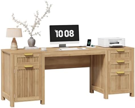 62" Fluted Computer Desk with 4 Drawers & Storage Cabinet for Home Office by YomiluveDesign
