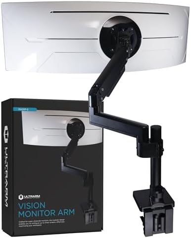 ULTRARM Heavy Duty Monitor Arm for Ultrawide Monitors up to 57" and 44 lbs, Single Desk Stand, Pneumatic Height Adjustable, Modular Extension Arms - Max VESA 100x100, Black, MA20P-S by ULTRARM