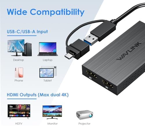 WAVLINK USB 3.0 or USB C to Dual HDMI 4K@60hz Splitter Extended Display for Dual Monitor, Displaylink Adapter Two HDMI 4K 60Hz for Apple Mac M1-M5/Macbook Neo or Windows 10/11,Driver Required - Image 4