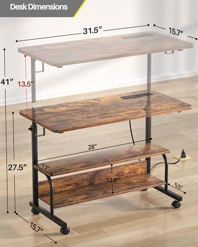 Armocity 32" Rolling Standing Desk with Charging Station for Couch Bed - Image 3