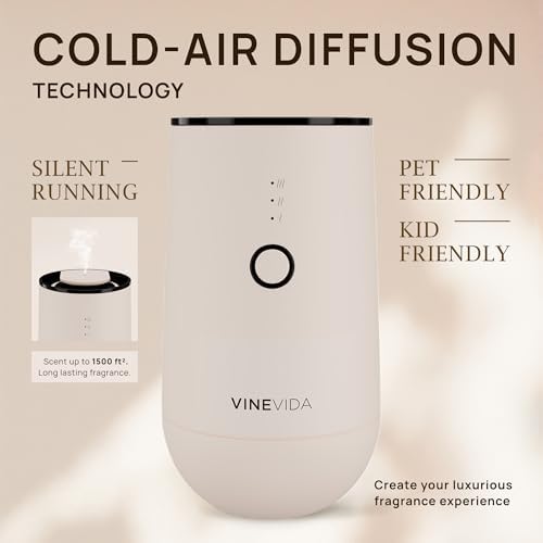 VINEVIDA Waterless Diffuser - Essential Oil Diffuser for Home - Beige Scent Diffuser for Home, Battery Operated Aromatherapy Diffuser - Car, Room Fragrance Air Diffuser - Image 4
