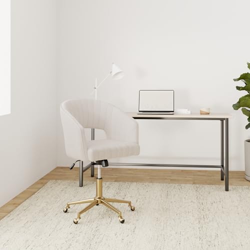 Nrizc Velvet Office Desk Chair, Upholstered Home Office Desk Chairs with Adjustable Swivel Wheels, Ergonomic Office Chair for Living Room, Bedroom, Office, Vanity Study (Beige) - Image 2