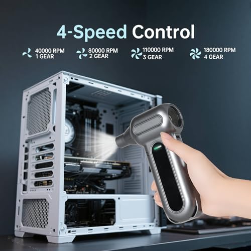 Yogin Electric Air Duster-150000RPM Super Power Cordless Air Duster, Rechargeable Brushless Motor Durable Blower, 3-Gear Adjustable Dust Blower for Computer, Keyboard, Outdoor, House and Car - Image 3