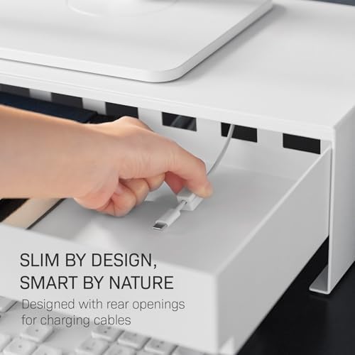 YAMAZAKI Home Monitor Stand with Drawer and Cable Management Riser, White - Image 4