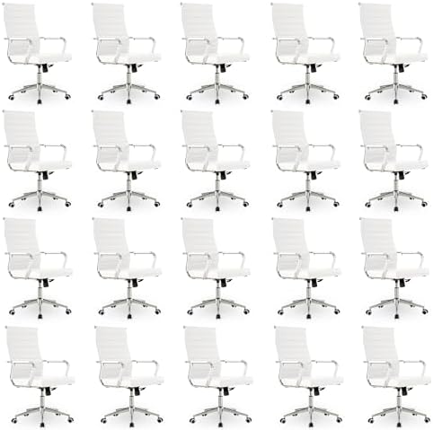 Okeysen Office Desk Chair, Ergonomic Leather Modern Conference Room Chairs, Executive Ribbed Height Adjustable Swivel Rolling Chair for Home Office Set of 20. (White) by Lepdep
