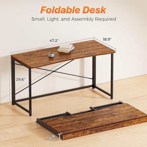 Huuger Folding Desk for Small Spaces, 47.2 Inch Foldable Computer Table - Image 2