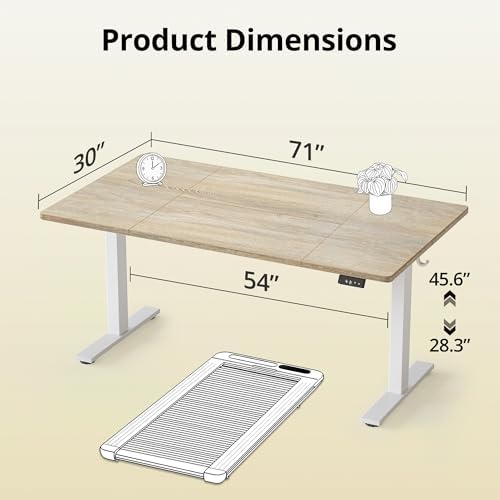 TIQLAB Electric Height Adjustable Standing Desk 71 * 30 inch, Sit Stand Desk with Splice Board, Memory Controller, White Frame & Maple Top Computer Workstation for Home Office - Image 3