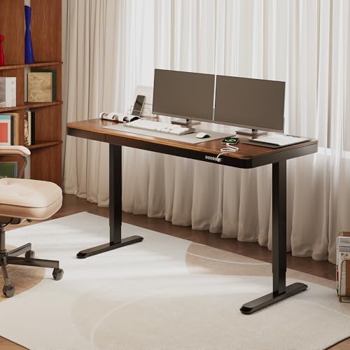FLEXISPOT Comhar 55" Electric Standing Desk with Storage, Built-in Drawer & USB Charging Ports, Height Adjustable Sit Stand Computer Desk, Quick Assembly, Child Lock, Walnut - Image 2