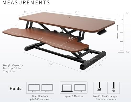 VIVO Dark Walnut 42 inch Standing Desk Converter, DESK-V042KA - Image 3