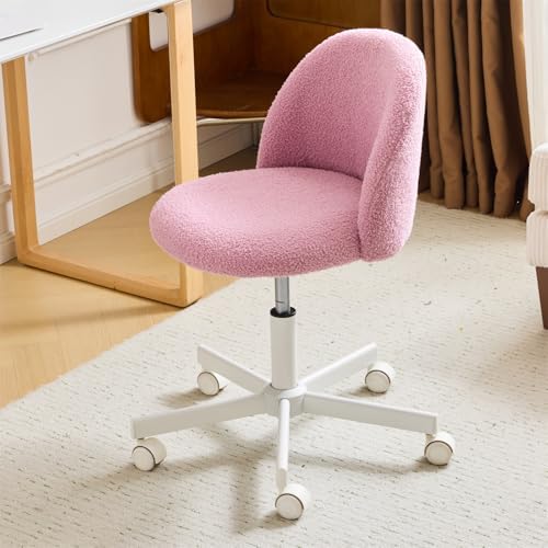 VINGLI Candy Chair Armless Cute Desk Chair,Comfy Small Office Chair with Wheels,Vanity Chair Lumbar Support,Teddy Adjustable Rolling Swivel Computer Task Chair for Home Office,Bedroom,Lilac Purple by VINGLI