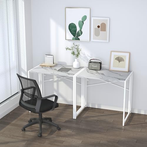 Lutown-Teen 32 inch Folding Small Desk, White Marble - Image 6