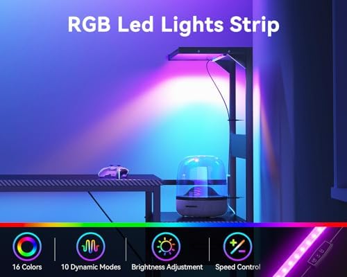 Casaottima 48'' Gaming Desk with LED Lights & CPU Stand, Black - Image 5