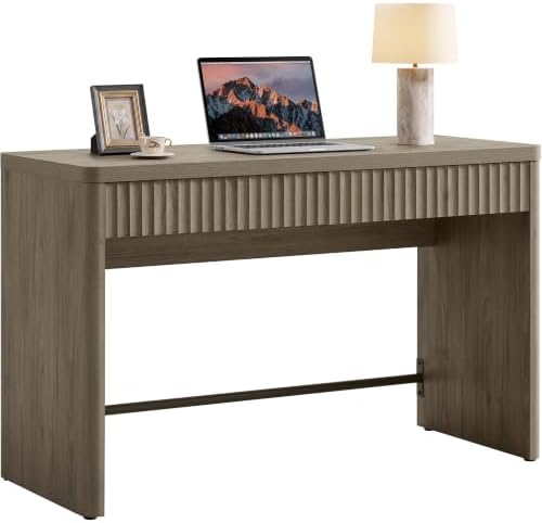SICOTAS Office Computer Desk with 2 Drawers Modern Executive Writing Desk 48.8" Large Work Home Office Desks with Storage Fluted Makeup Vanity Table Study Table for Living Room Bedroom, Grey Alder by SICOTAS