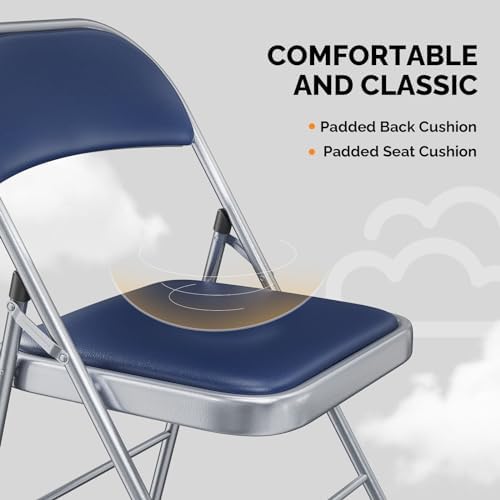 VINGLI 8 Pack Folding Chairs with Padded Seats, Metal Frame with Pu Leather Seat & Back, Capacity 350 lbs, Blue - Image 5