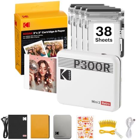 KODAK Mini 3 Retro 3x3 Portable Photo Printer, 38 Sheets Gift Bundle, White by Unknown
